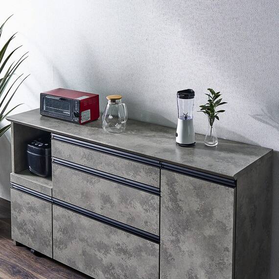 石目柄モダンカウンター (家電収納タイプ 幅157.5cm グレー) 5枚目画像