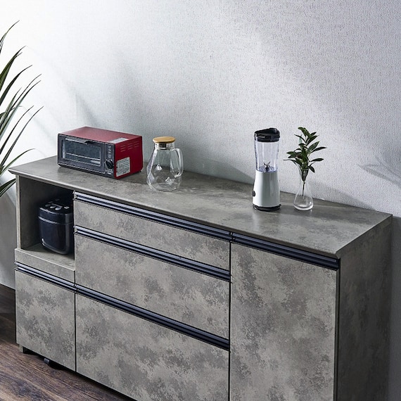 石目柄モダンカウンター (家電収納タイプ 幅157.5cm グレー) 5枚目画像