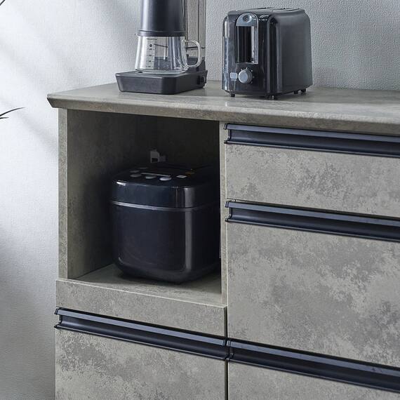 石目柄モダンカウンター (家電収納タイプ 幅157.5cm グレー) 6枚目画像