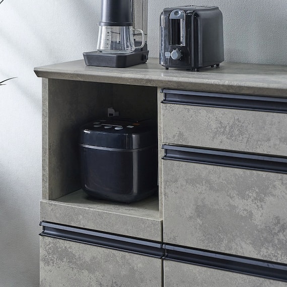 石目柄モダンカウンター (家電収納タイプ 幅157.5cm グレー) 6枚目画像