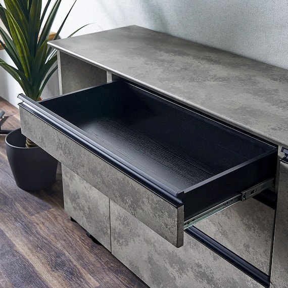 石目柄モダンカウンター (家電収納タイプ 幅157.5cm グレー) 9枚目画像