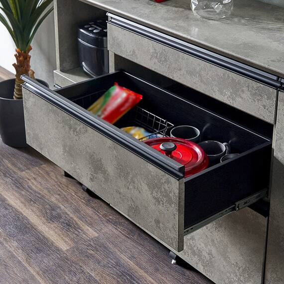 石目柄モダンカウンター (家電収納タイプ 幅157.5cm グレー) 10枚目画像