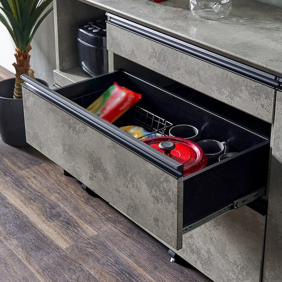 石目柄モダンカウンター (家電収納タイプ 幅157.5cm グレー) 10枚目画像