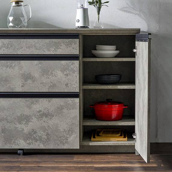 石目柄モダンカウンター (家電収納タイプ 幅157.5cm グレー) 12枚目画像