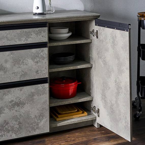 石目柄モダンカウンター (家電収納タイプ 幅157.5cm グレー) 13枚目画像