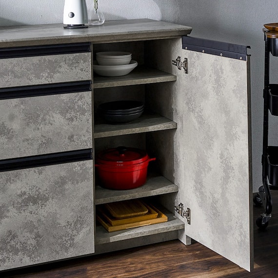 石目柄モダンカウンター (家電収納タイプ 幅157.5cm グレー) 13枚目画像