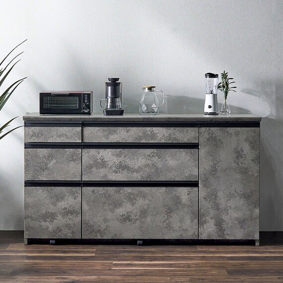 石目柄モダンカウンター (引き出しタイプ 幅157.5cm グレー) 2枚目画像