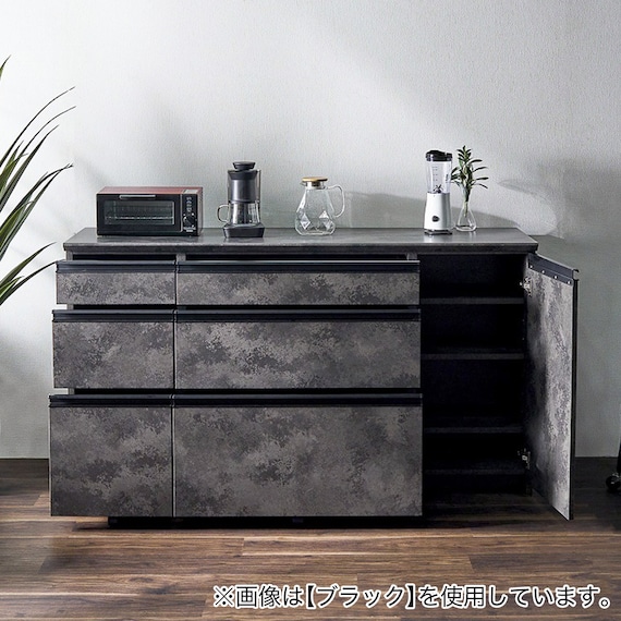 石目柄モダンカウンター (引き出しタイプ 幅157.5cm グレー) 4枚目画像