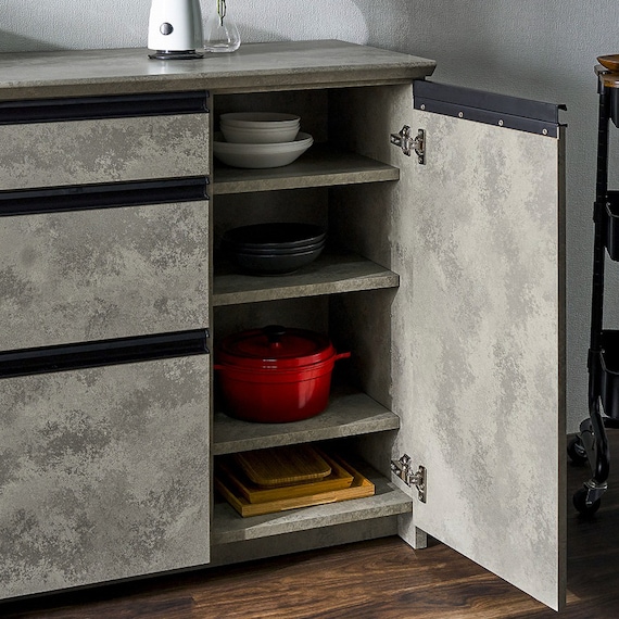 石目柄モダンカウンター (引き出しタイプ 幅157.5cm グレー) 9枚目画像