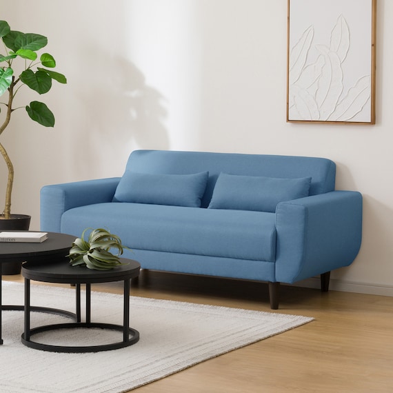 2人掛けコンパクトソファ 布張りタイプ (CX01 BL) 1枚目画像