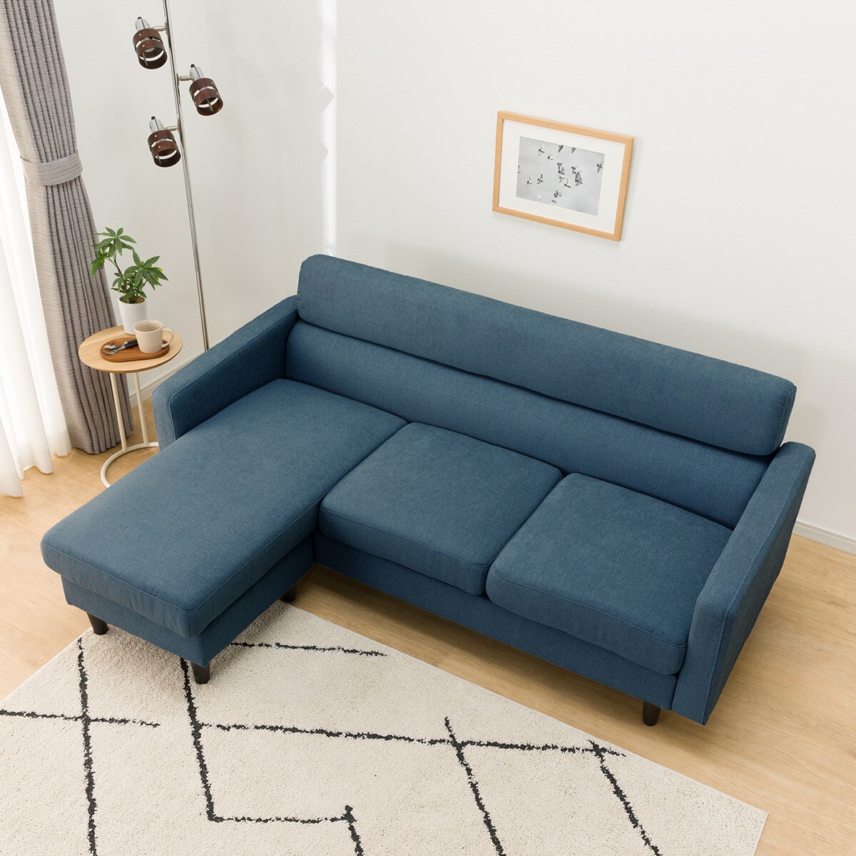 【特価:手渡しのみ】ダークブルー L字型ファブリックソファ（ニトリ） 特価:手渡しのみ】ダークブルー L字型ファブリックソファ（ニトリ