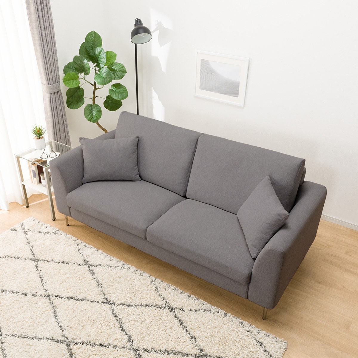 ニトリ ソファ Nシールド かため ライトグレー 傷・汚れに強い 3人掛けカスタマイズソファ 布張りタイプ (Nシールド