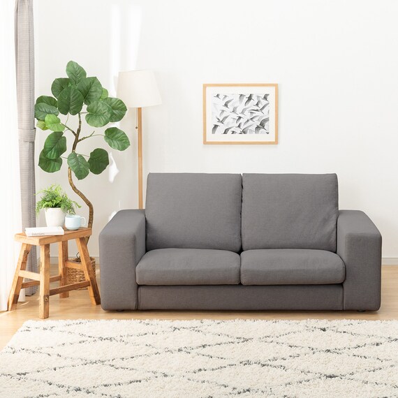 2人掛けカスタマイズソファ 布張りタイプ (MS02 かため ワイド肘 ロータイプ/プラスチック脚BK MGY) 4枚目画像