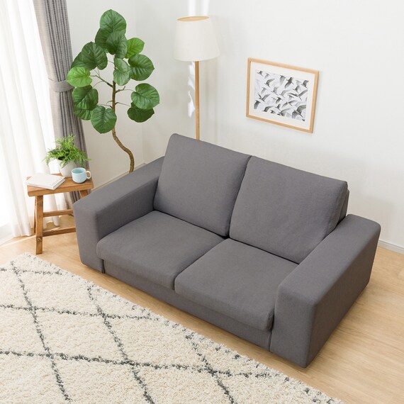 2人掛けカスタマイズソファ 布張りタイプ (MS02 かため ワイド肘 ロータイプ/プラスチック脚BK MGY) 5枚目画像