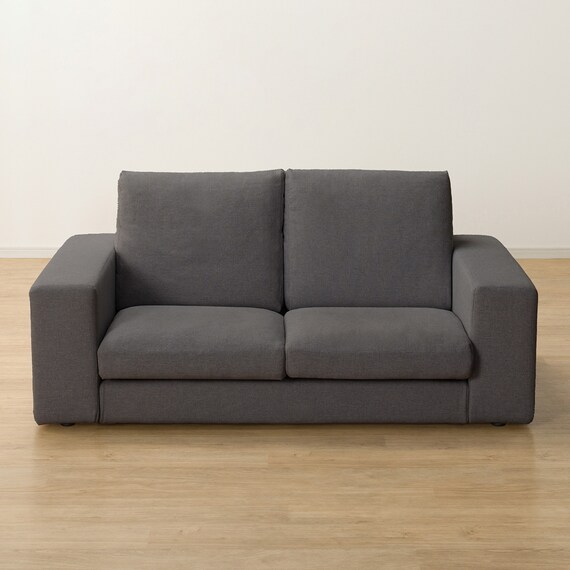 2人掛けカスタマイズソファ 布張りタイプ (MS02 かため ワイド肘 ロータイプ/プラスチック脚BK MGY) 7枚目画像