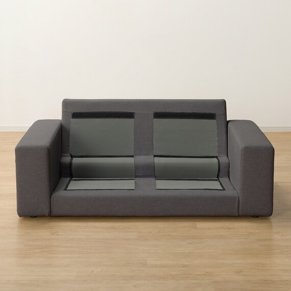 2人掛けカスタマイズソファ 布張りタイプ (MS02 かため ワイド肘 ロータイプ/プラスチック脚BK MGY) 8枚目画像