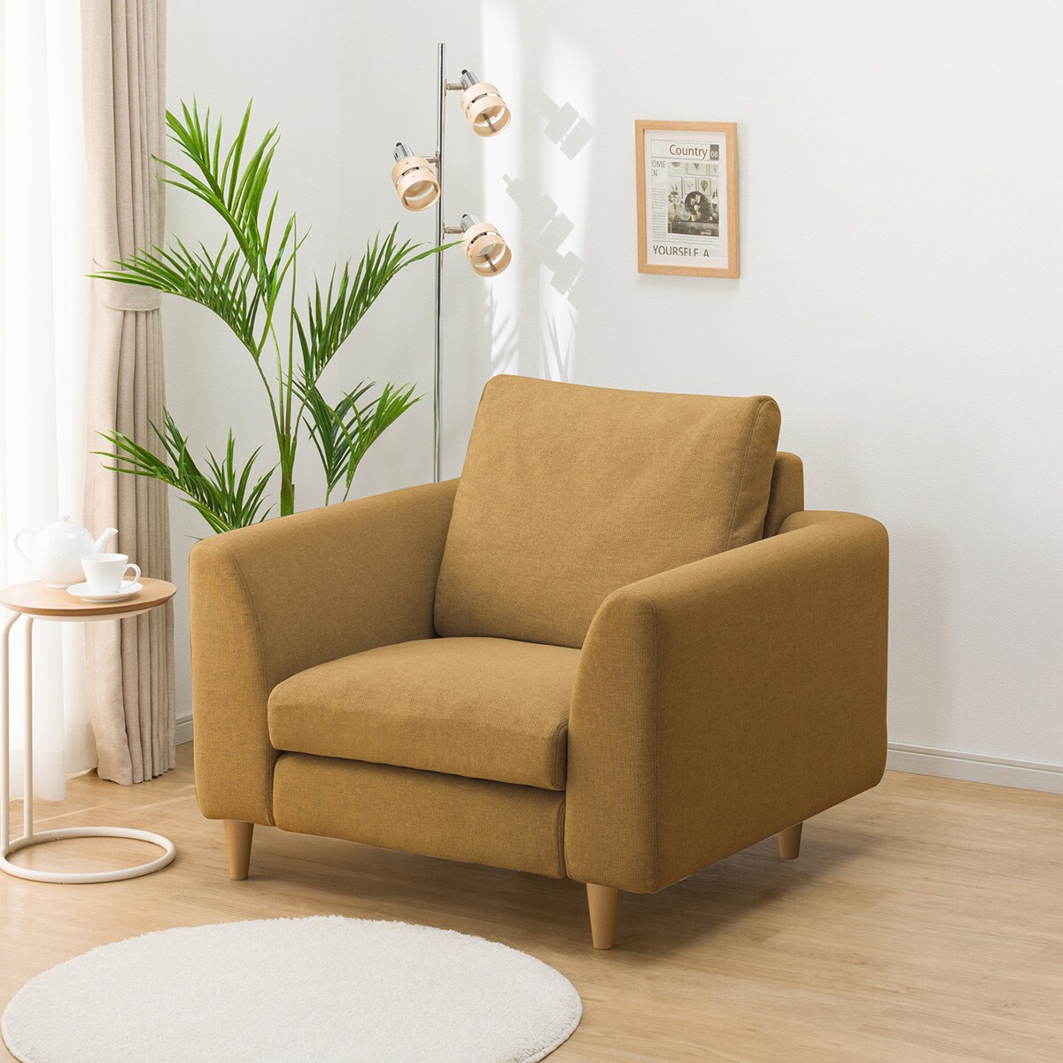 ニトリ　イエロー ラウンド型 1人掛けソファ Amazon｜ニトリ 一人暮らしに最適 コンパクトソファ 15120 イエロー