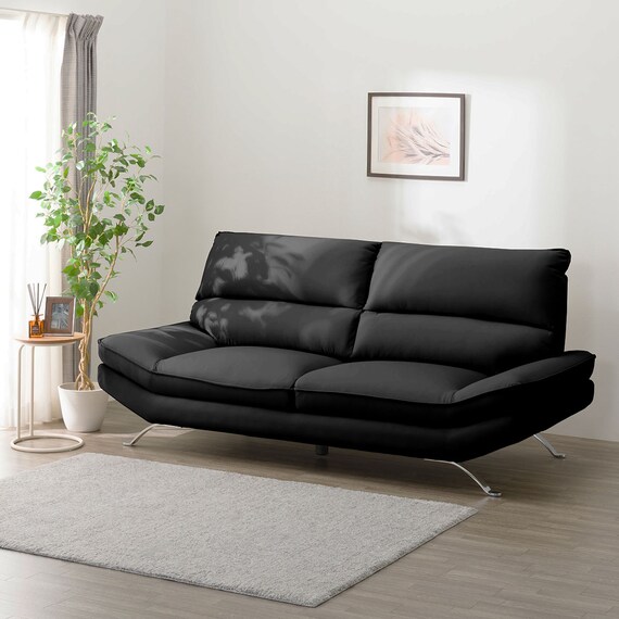 3人掛けソファ 本革(一部合成皮革)タイプ (FR03 BK) 1枚目画像