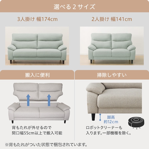 3人掛けソファ 布張りタイプ (MK02 KD NV) 6枚目画像