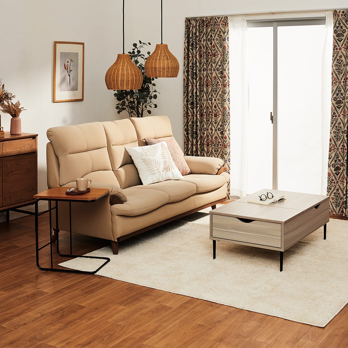 傷・汚れに強い 3人掛けソファ 合皮タイプ(PD02-2 Nシールド BE