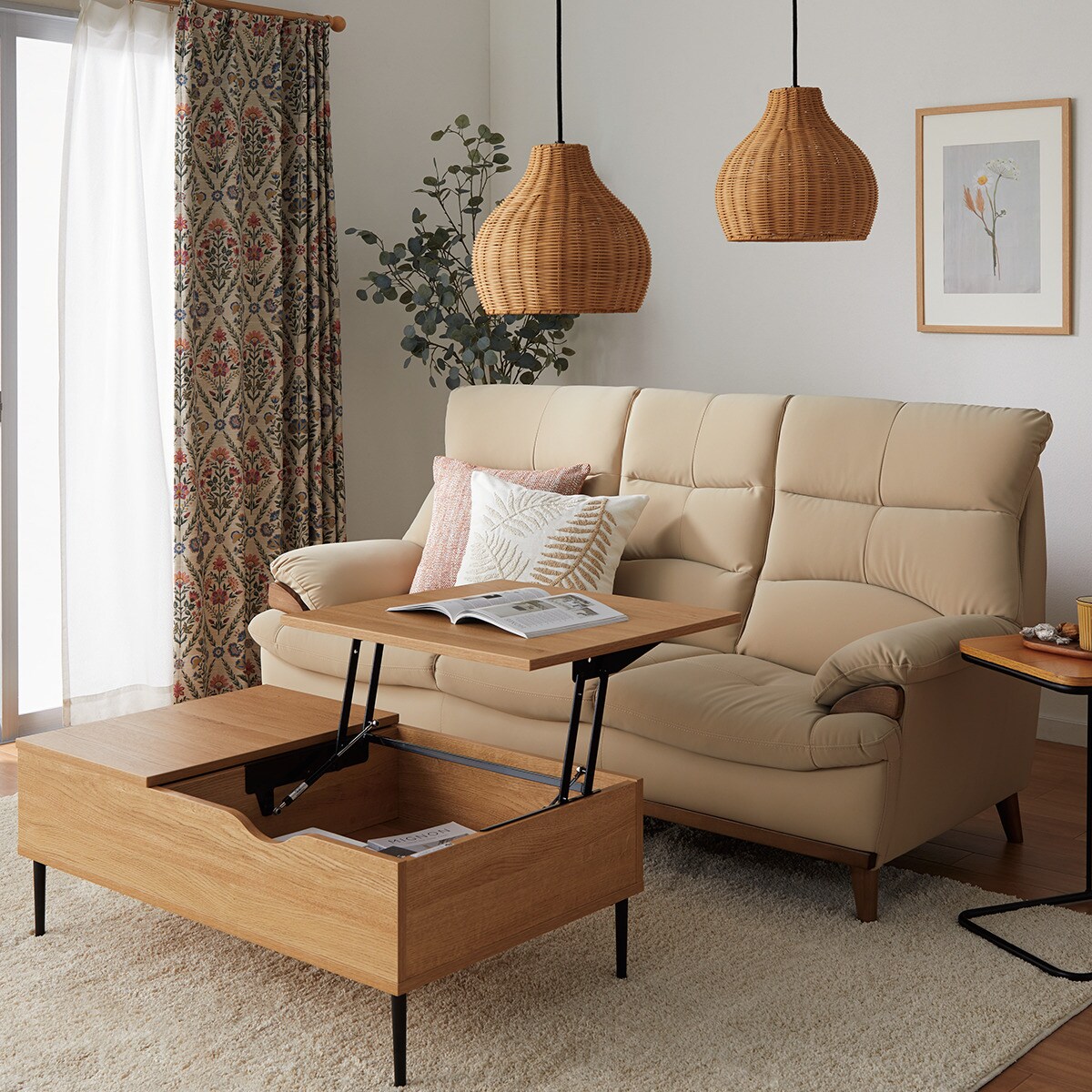 傷・汚れに強い 3人掛けソファ 合皮タイプ (PD02-2 Nシールド BE