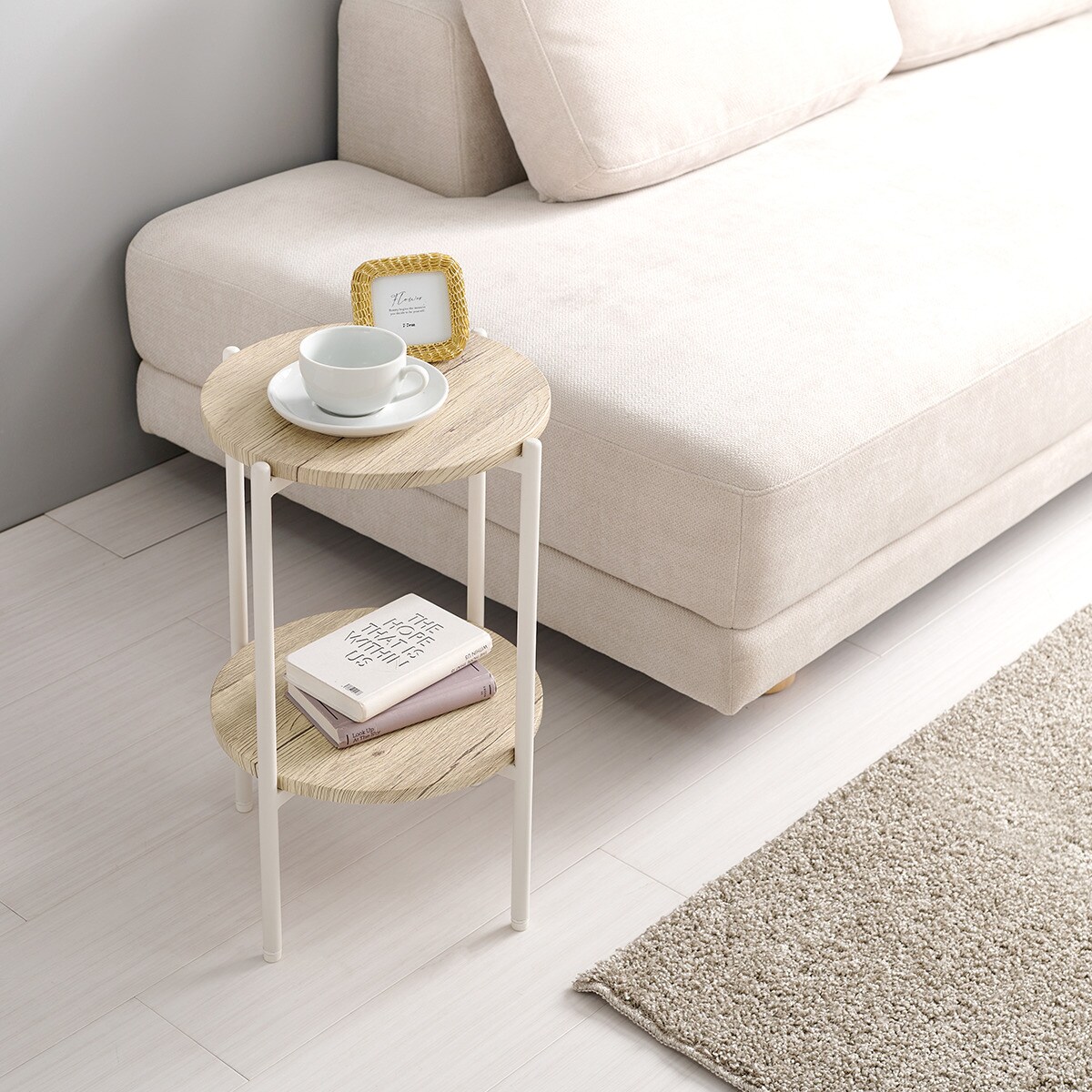 【なお】ニトリ　木製円形サイドテーブルセット（大・小） 棚付き円形サイドテーブル (LST NA) | ニトリネット【公式】 家具