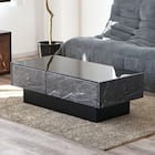 ガラス天板センターテーブル 引き出し付き (大理石柄 BK) 1枚目画像