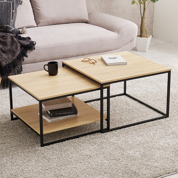 棚付きネストテーブル (NA/BK) 1枚目画像