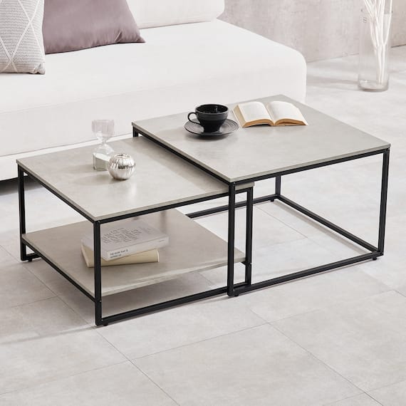 棚付きネストテーブル (GY/BK) 1枚目画像