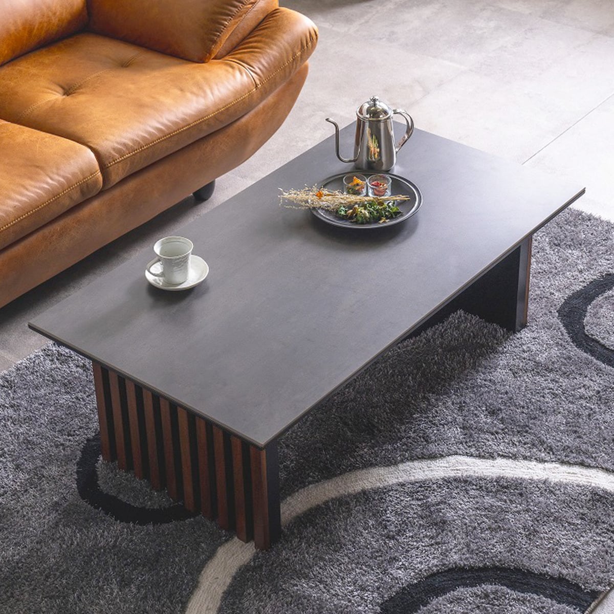 格子脚のセラミックセンターテーブル (BK/WN) | ニトリネット【公式