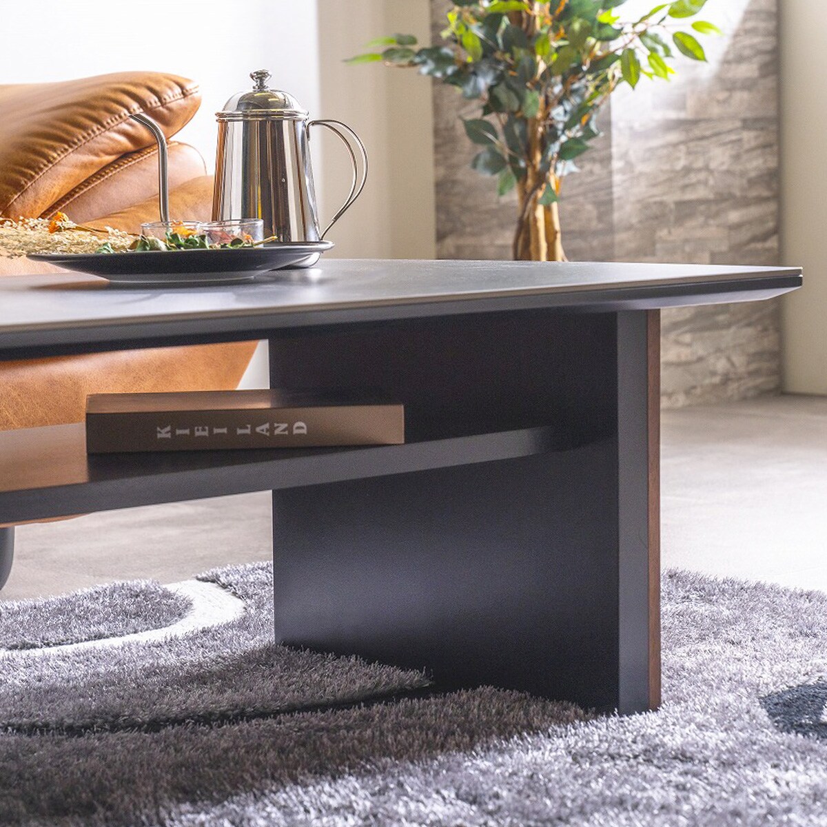 格子脚のセラミックセンターテーブル (BK/WN) | ニトリネット【公式