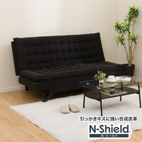 傷・汚れに強い ソファベッド 合皮タイプ (BD01 Nシールド 左リクライニング BK)