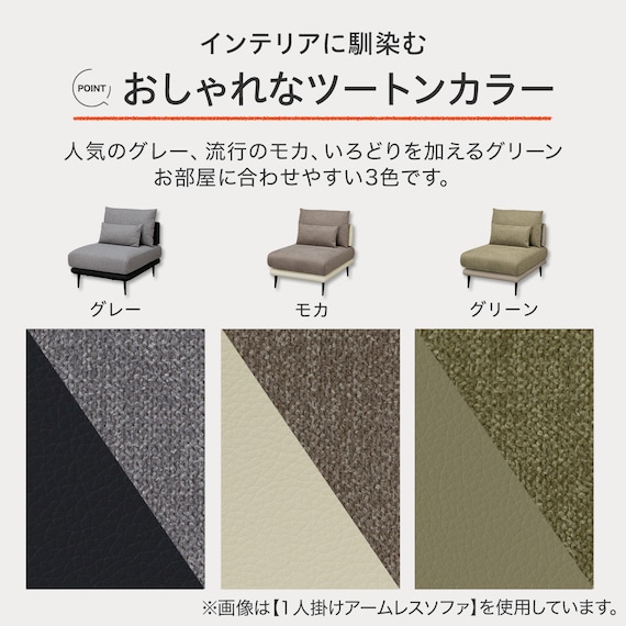 1人掛けアームレスソファ 布張りタイプ (SV05 GY) 3枚目画像