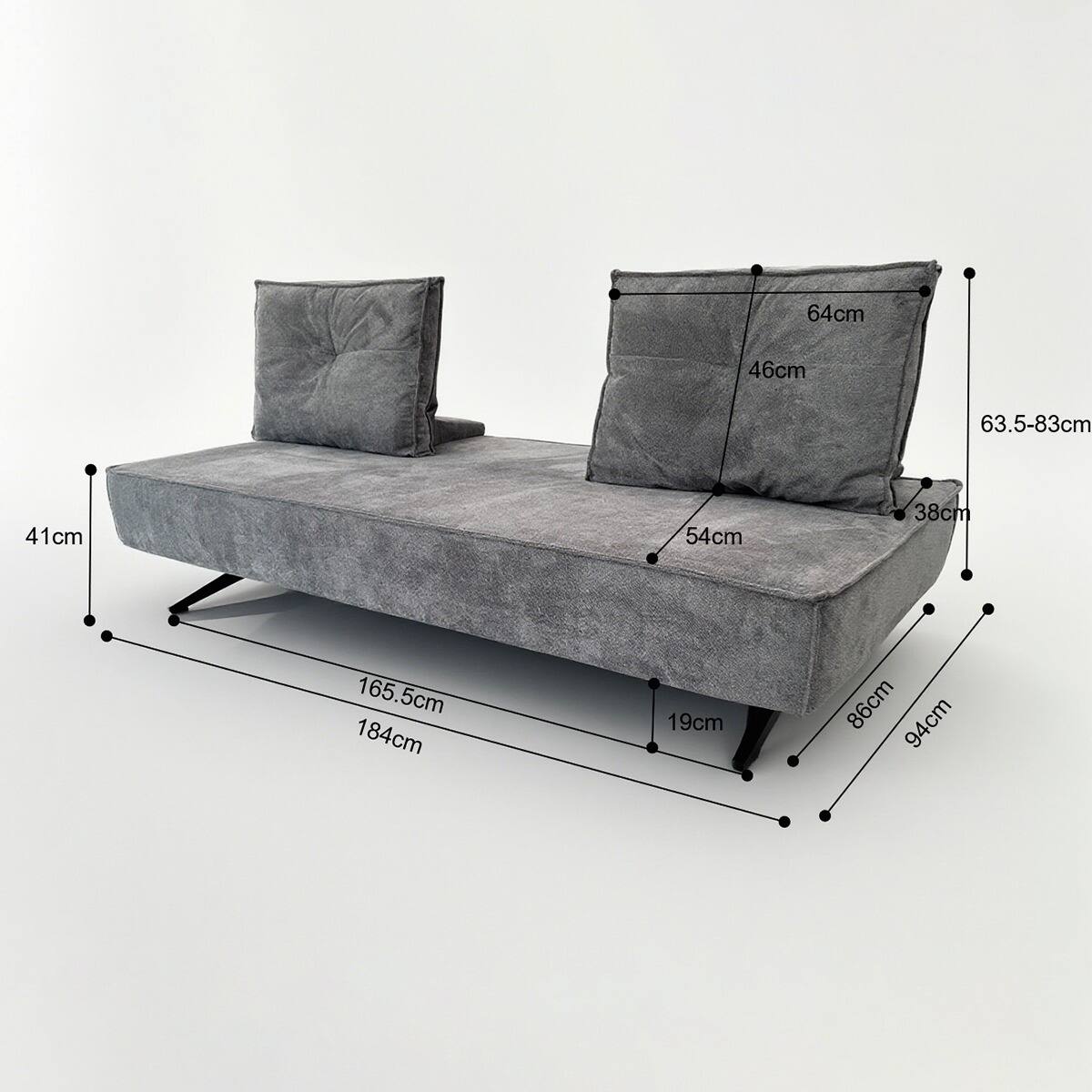 背もたれの角度が6段階調整可能な布張りマルチソファ(XL12 GY