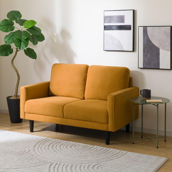 2人掛けコンパクトソファ 布張りタイプ (DJ11-2 オレンジ) 1枚目画像