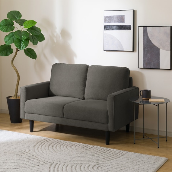 2人掛けコンパクトソファ 布張りタイプ (DJ11-2 ダークグレー) 1枚目画像