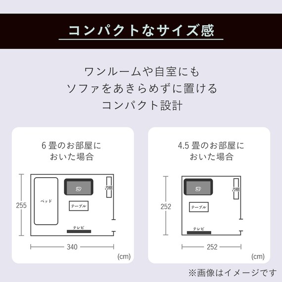 2人掛けコンパクトソファ 布張りタイプ (DJ11-2 ダークグレー) 3枚目画像