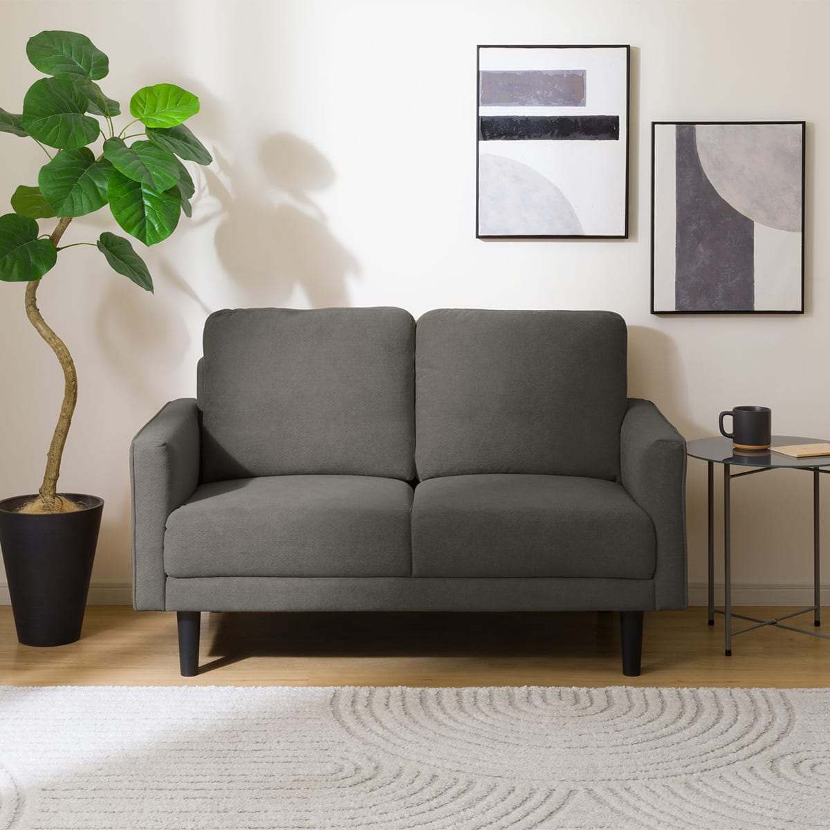 2人掛けコンパクトソファ 布張りタイプ (DJ11-2 ダークグレー
