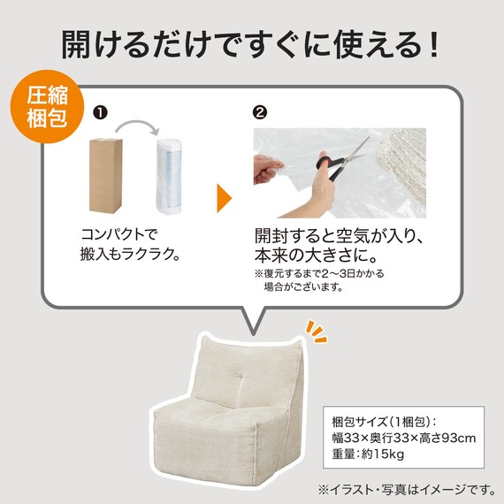 圧縮1人掛けソファ 布張りタイプ(ZN02 DGY) 2枚目画像