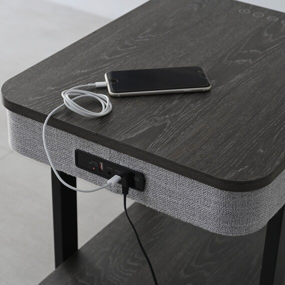 スピーカー&ランプ付きサイドテーブル (グレー) 8枚目画像