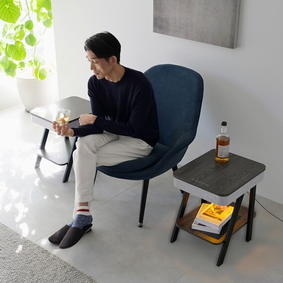 スピーカー&ランプ付きサイドテーブル (グレー) 9枚目画像