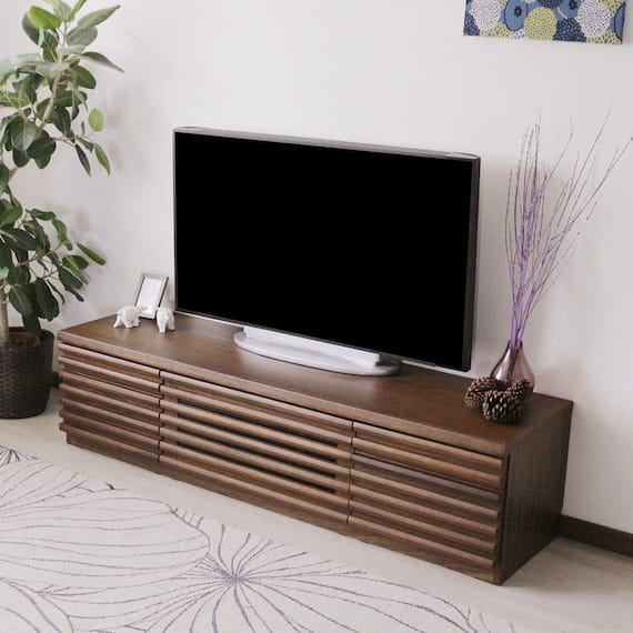天然木工芸突板ルーバーテレビ台 (幅160cm WAL) 1枚目画像