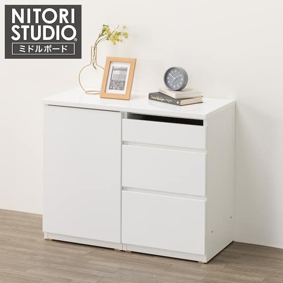 キャビネットセット(UF01 90 ドアキャビネットL45下/引出しキャビネット45下/天板90 WH) 1枚目画像