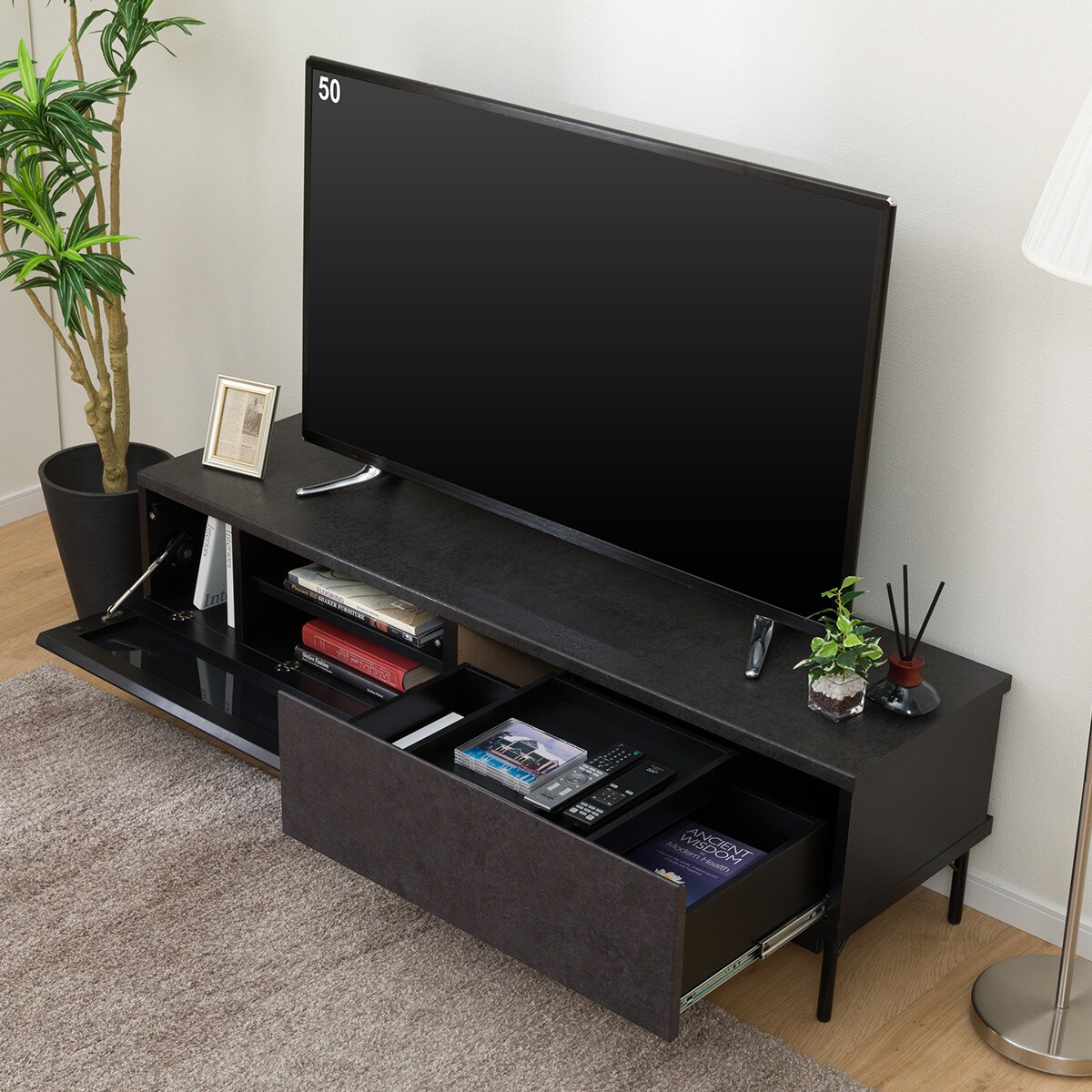 ニトリ ローボード テレビ台 ブラック 送料込!!たのメル便発送 ニトリ 分割しても使えるローボードセット 幅330cm（180＋60＋90