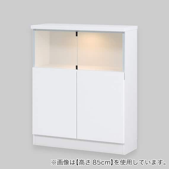 ディスプレイ収納 照明付き 扉 (幅78×高さ85cm 光沢WH) 1枚目画像