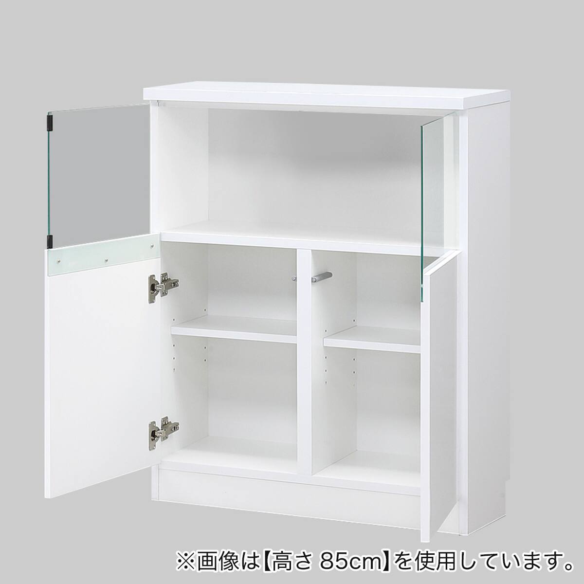 高さオーダー】ディスプレイ収納 照明付き 扉 (幅78×高さ87cm 光沢WH