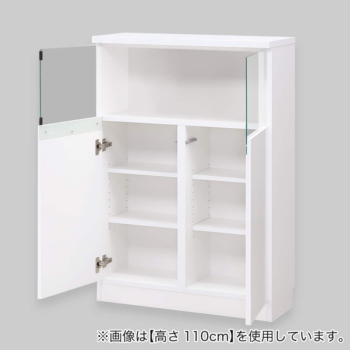 高さオーダー】ディスプレイ収納 照明付き 扉 (幅78×高さ104cm 光沢WH