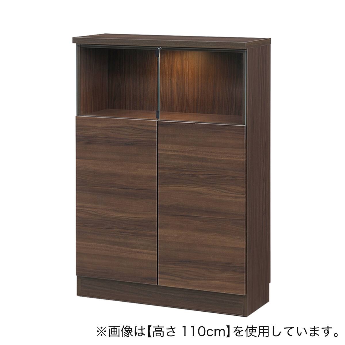 高さオーダー】ディスプレイ収納 照明付き 扉 (幅78×高さ106cm 木目DBR