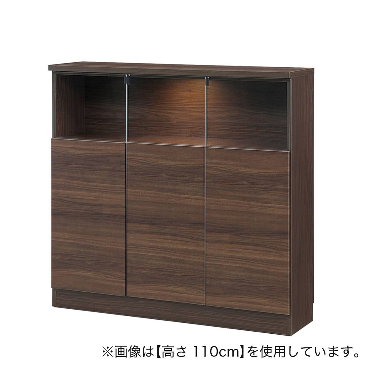 高さオーダー】ディスプレイ収納 照明付き 扉 (幅116.5×高さ107cm 木目