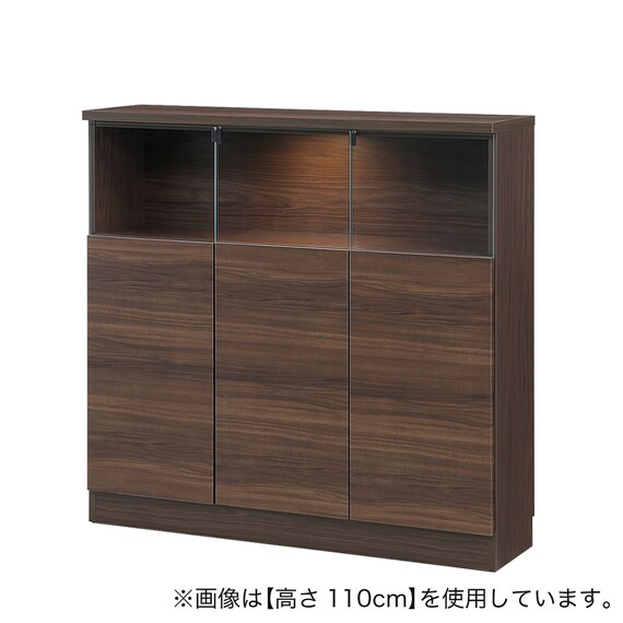 高さオーダー】ディスプレイ収納 照明付き 扉 (幅116.5×高さ107cm 木目 